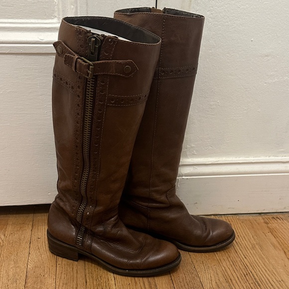Vintage Franco Sarto Brown Knee-High Leather Boots - Picture 1 of 4